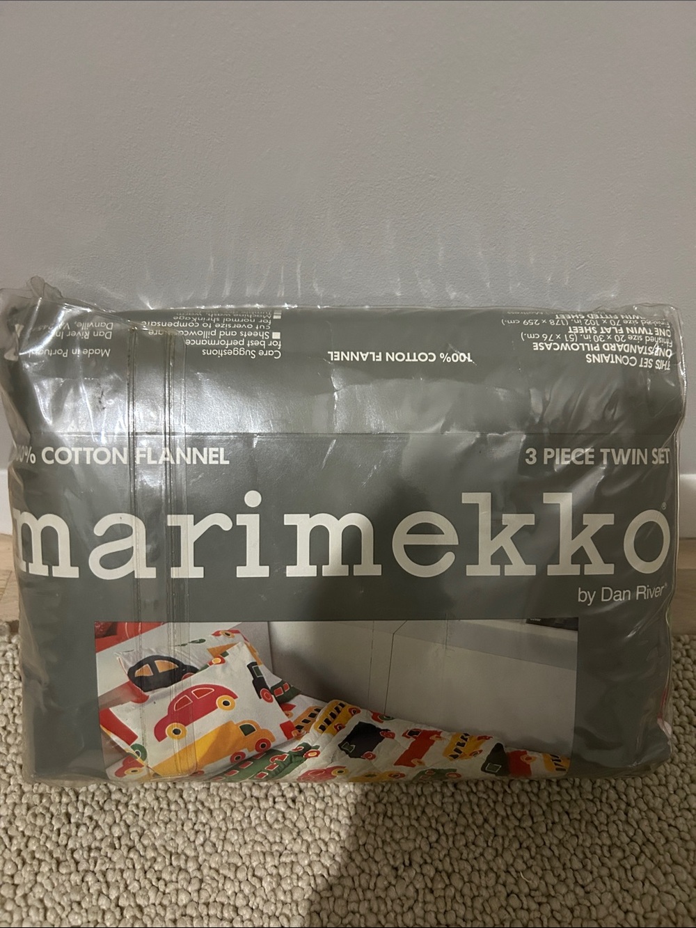 Vintage Marimekko Boys' Multicolor Car Print  Bo Boo Flannel 3-Piece Twin Set